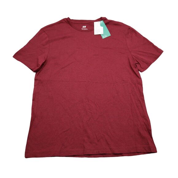 HM Shirt Mens M Red Plain Round Neck Short Sleeve Regular Fit Casual Tee - Picture 1 of 16
